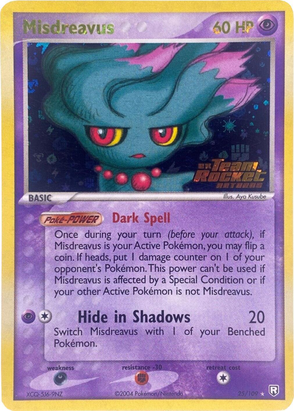 25, Darkness[×2], EX: Team Rocket Returns, Fighting[-30], Psychic, Rare, Reverse Holofoil Misdreavus (25/109) (Stamped) [EX: Team Rocket Returns] - Trading Card World
