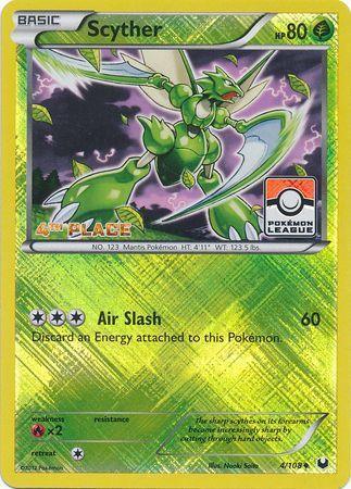 Black & White: Dark Explorers, Fire[×2], Grass, Holofoil, Promo, Reverse Holofoil Scyther (4/108) (League Promo 4th Place) [Black & White: Dark Explorers] - Trading Card World