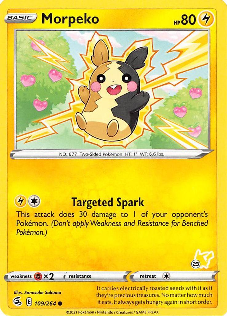 109, Battle Academy 2022, Common, Fighting [x2], Lightning, Normal Morpeko (109/264) (Pikachu Stamp #23) [Battle Academy 2022] - Trading Card World