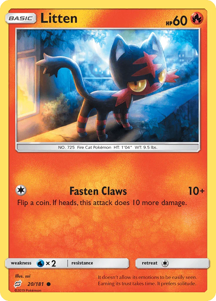 20, Common, Fire, Normal, Reverse Holofoil, Sun & Moon: Team Up, Water[×2] Litten (20/181) [Sun & Moon: Team Up] - Trading Card World