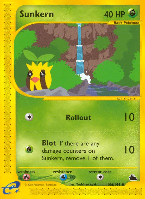 106, Common, Fire[×2], Grass, Normal, Reverse Holofoil, Skyridge, Water[-30] Sunkern (106/144) [Skyridge] - Trading Card World
