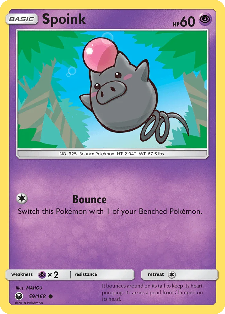 59, Common, Normal, Psychic, Psychic[×2], Reverse Holofoil, Sun & Moon: Celestial Storm Spoink (59/168) [Sun & Moon: Celestial Storm] - Trading Card World