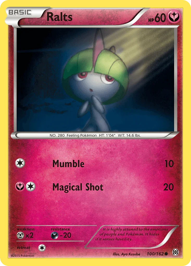 100, Common, Darkness[-20], Fairy, Metal[×2], Normal, Reverse Holofoil, XY: BREAKthrough Ralts (100/162) [XY: BREAKthrough] - Trading Card World