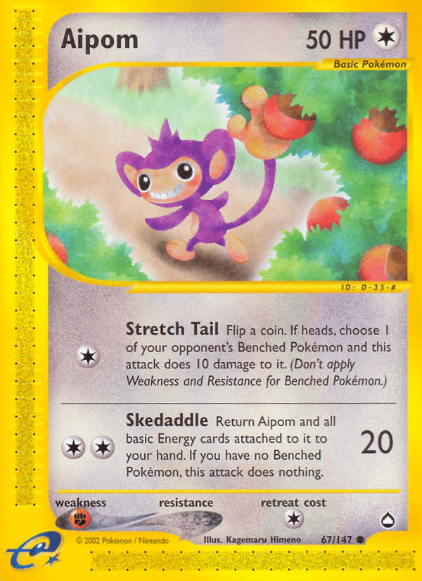 67, Aquapolis, Colorless, Common, Fighting[×2], Normal, Reverse Holofoil Aipom (67/147) [Aquapolis] - Trading Card World