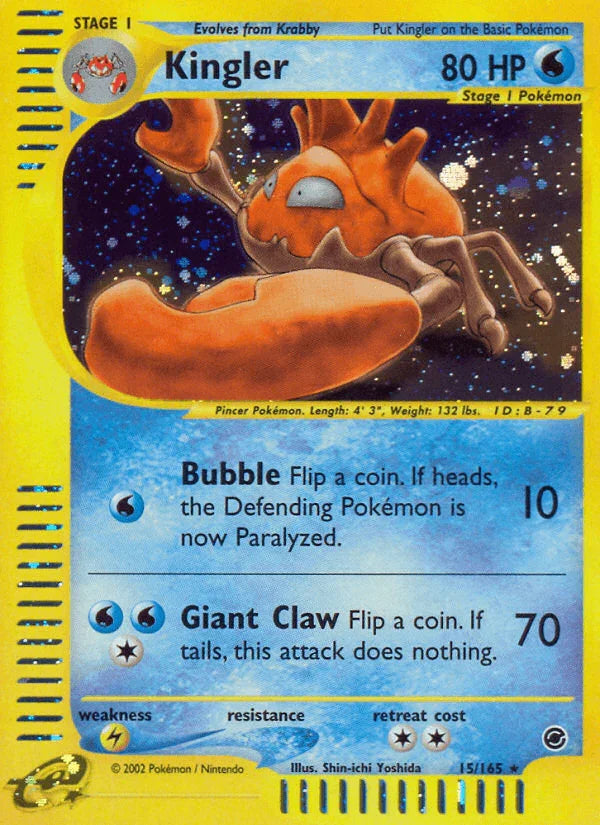 15, Expedition: Base Set, Holo Rare, Holofoil, Lightning[×2], Reverse Holofoil, Water Kingler (15/165) [Expedition: Base Set] - Trading Card World