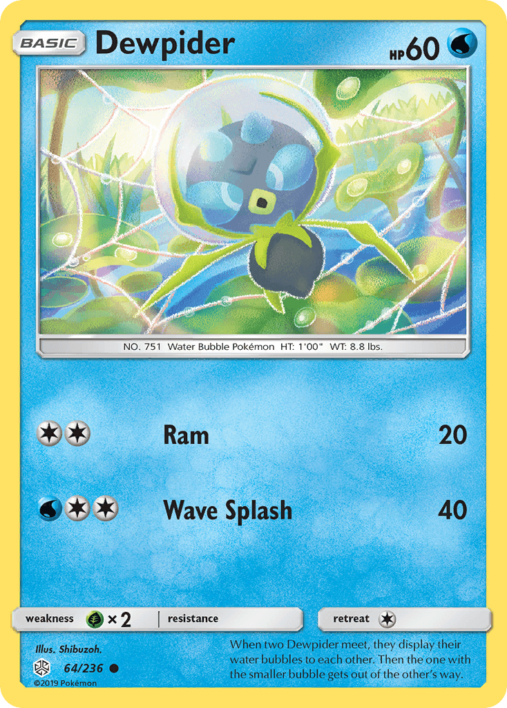 64, Common, Grass[×2], Normal, Reverse Holofoil, Sun & Moon: Cosmic Eclipse, Water Dewpider (64/236) [Sun & Moon: Cosmic Eclipse] - Trading Card World
