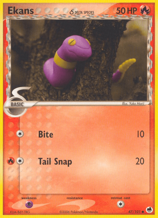 47, Common, EX: Dragon Frontiers, Fire, Normal, Psychic[×2] Ekans (47/101) (Delta Species) [EX: Dragon Frontiers] - Trading Card World