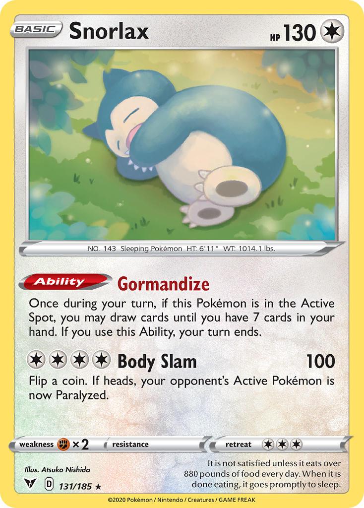 131, Colorless, Fighting[×2], Holo Rare, Holofoil, Reverse Holofoil, Sword & Shield: Vivid Voltage Snorlax (131/185) [Sword & Shield: Vivid Voltage] - Trading Card World