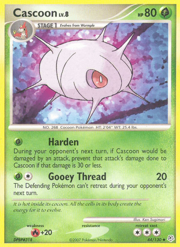 44, Diamond & Pearl: Base Set, Fire[+20], Grass, Normal, Reverse Holofoil, Uncommon Cascoon (44/130) [Diamond & Pearl: Base Set] - Trading Card World