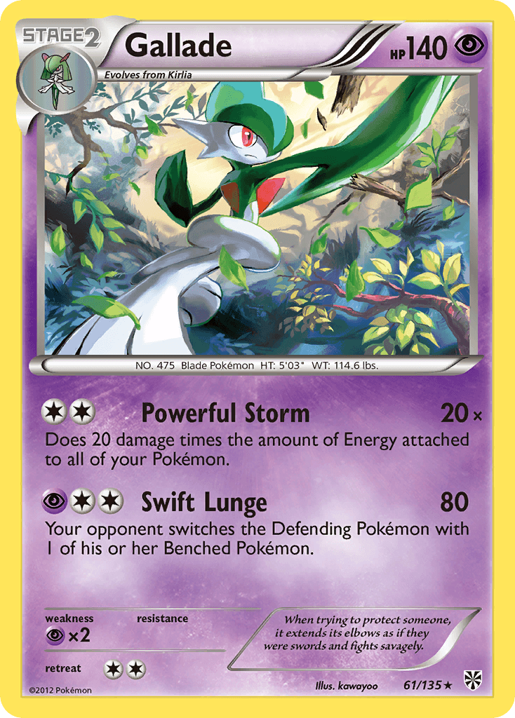 61, Black & White: Plasma Storm, Holo Rare, Holofoil, Psychic, Psychic[×2], Reverse Holofoil Gallade (61/135) [Black & White: Plasma Storm] - Trading Card World