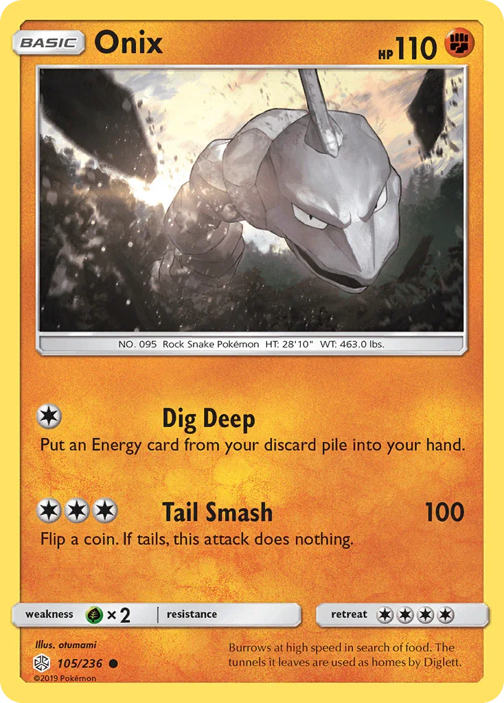 105, Common, Fighting, Grass[×2], Normal, Reverse Holofoil, Sun & Moon: Cosmic Eclipse Onix (105/236) [Sun & Moon: Cosmic Eclipse] - Trading Card World