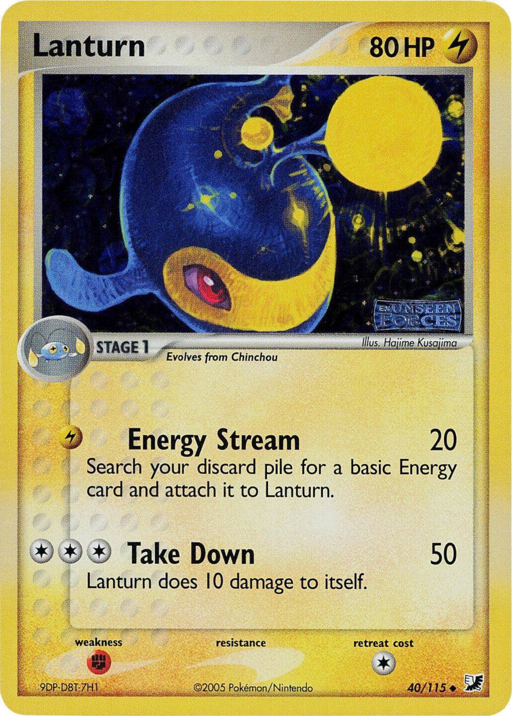 40, EX: Unseen Forces, Fighting[×2], Lightning, Reverse Holofoil, Uncommon Lanturn (40/115) (Stamped) [EX: Unseen Forces] - Trading Card World