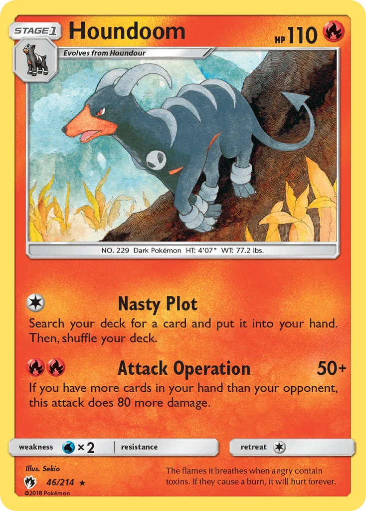 46, Fire, Normal, Rare, Reverse Holofoil, Sun & Moon: Lost Thunder, Water[×2] Houndoom (46/214) [Sun & Moon: Lost Thunder] - Trading Card World