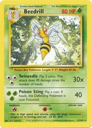 17, Base Set Unlimited, Fighting[-30], Fire[×2], Grass, Normal, Rare Beedrill (17/102) [Base Set Unlimited] - Trading Card World