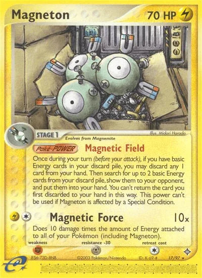 17, EX: Dragon, Fighting[×2], Lightning, Metal[-30], Normal, Rare, Reverse Holofoil Magneton (17/97) [EX: Dragon] - Trading Card World