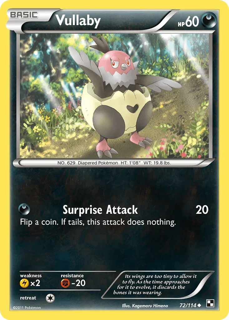 72, Black & White: Base Set, Darkness, Fighting[-20], Lightning[×2], Normal, Reverse Holofoil, Uncommon Vullaby (72/114) [Black & White: Base Set] - Trading Card World