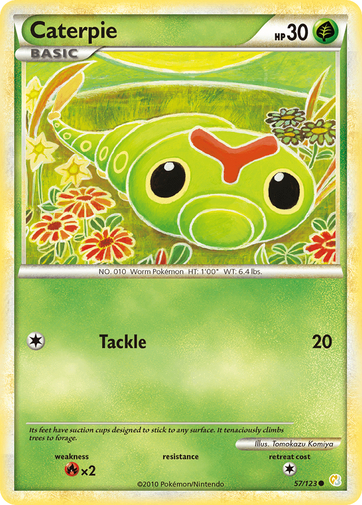 57, Common, Fire[×2], Grass, HeartGold & SoulSilver: Base Set, Normal, Reverse Holofoil Caterpie (57/123) [HeartGold & SoulSilver: Base Set] - Trading Card World