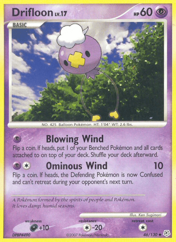 46, Colorless[-20], Darkness[+10], Diamond & Pearl: Base Set, Normal, Psychic, Reverse Holofoil, Uncommon Drifloon (46/130) [Diamond & Pearl: Base Set] - Trading Card World