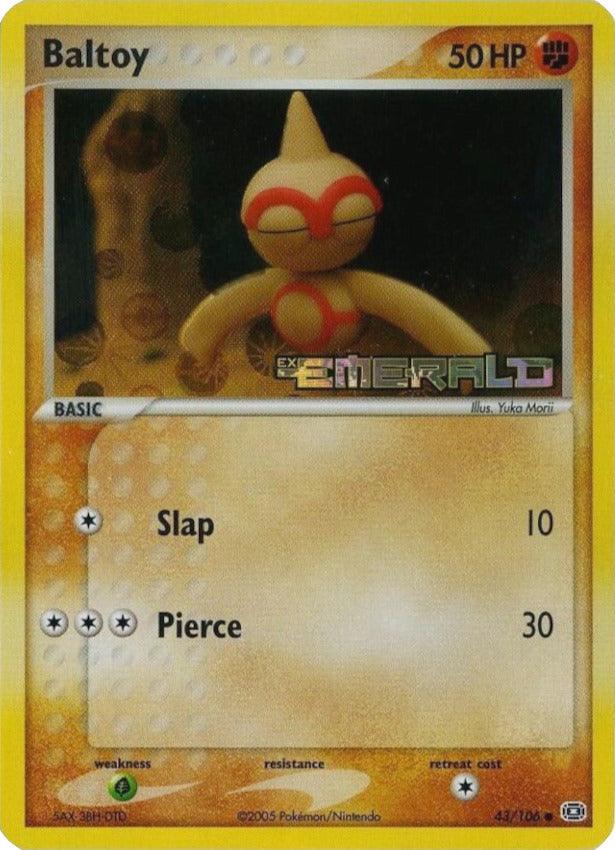 43, Common, EX: Emerald, Fighting, Grass[×2], Reverse Holofoil Baltoy (43/106) (Stamped) [EX: Emerald] - Trading Card World