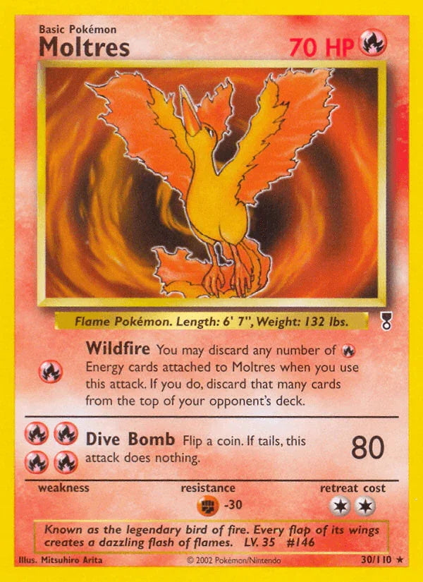 30, Fighting[-30], Fire, Legendary Collection, Normal, Rare, Reverse Holofoil Moltres (30/110) [Legendary Collection] - Trading Card World