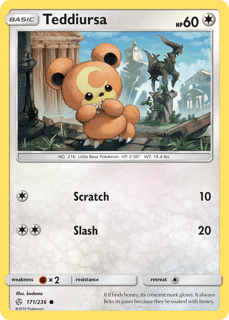 171, Colorless, Common, Fighting[×2], Normal, Reverse Holofoil, Sun & Moon: Cosmic Eclipse Teddiursa (171/236) [Sun & Moon: Cosmic Eclipse] - Trading Card World