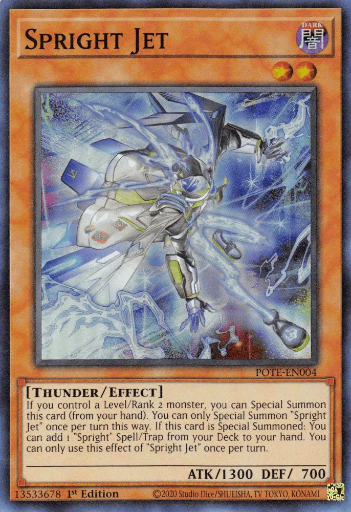 1st Edition, Dark, Effect Monster, Power of the Elements, Super Rare, Thunder, Unlimited Spright Jet [POTE-EN004] Super Rare - Trading Card World