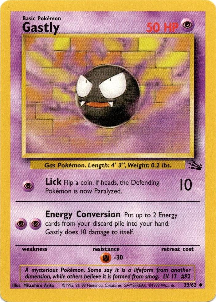 33, Fighting[-30], Fossil Unlimited, Normal, Psychic, Uncommon Gastly (33/62) [Fossil Unlimited] - Trading Card World