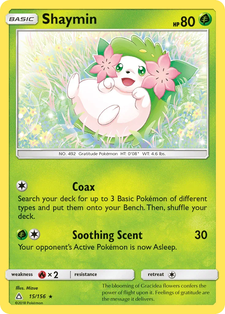 15, Fire[×2], Grass, Holo Rare, Holofoil, Reverse Holofoil, Sun & Moon: Ultra Prism Shaymin (15/156) [Sun & Moon: Ultra Prism] - Trading Card World