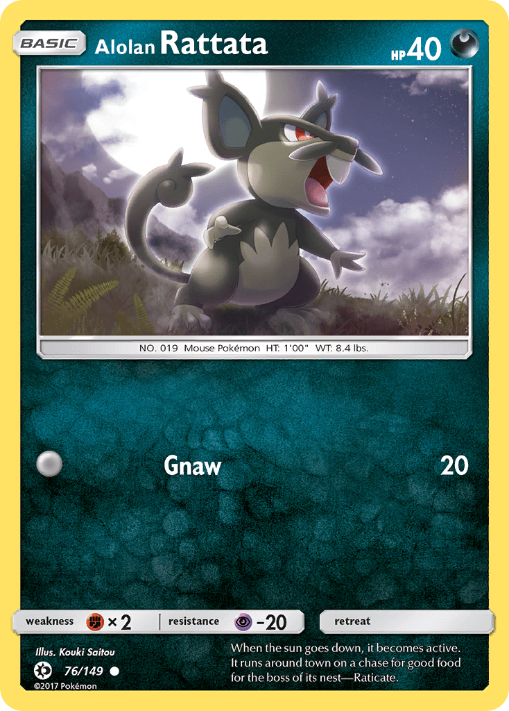 76, Common, Darkness, Fighting[×2], Normal, Psychic[-20], Reverse Holofoil, Sun & Moon: Base Set Alolan Rattata (76/149) [Sun & Moon: Base Set] - Trading Card World