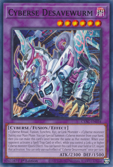 1st Edition, Common, Cyberse, Cyberstorm Access, Dark, Fusion/Effect Monster Cyberse Desavewurm [CYAC-EN034] Common - Trading Card World