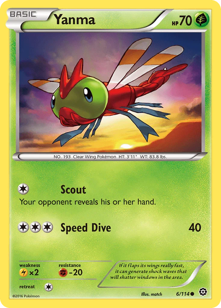 Common, Fighting[-20], Grass, Lightning[×2], Normal, Reverse Holofoil, XY: Steam Siege Yanma (6/114) [XY: Steam Siege] - Trading Card World