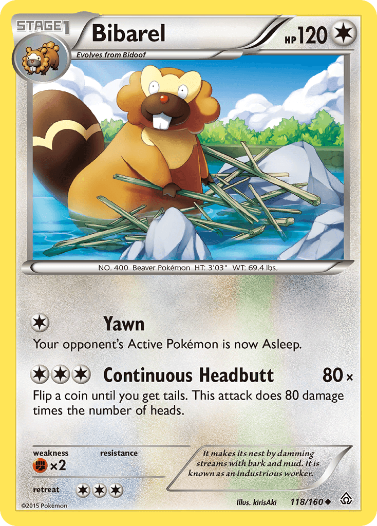 118, Colorless, Fighting[×2], Normal, Reverse Holofoil, Uncommon, XY: Primal Clash Bibarel (118/160) [XY: Primal Clash] - Trading Card World
