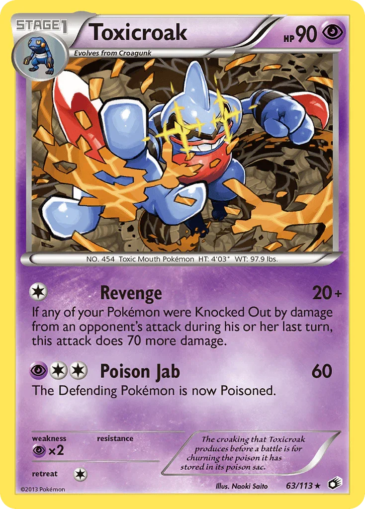 63, Black & White: Legendary Treasures, Normal, Psychic, Psychic[×2], Rare, Reverse Holofoil Toxicroak (63/113) [Black & White: Legendary Treasures] - Trading Card World