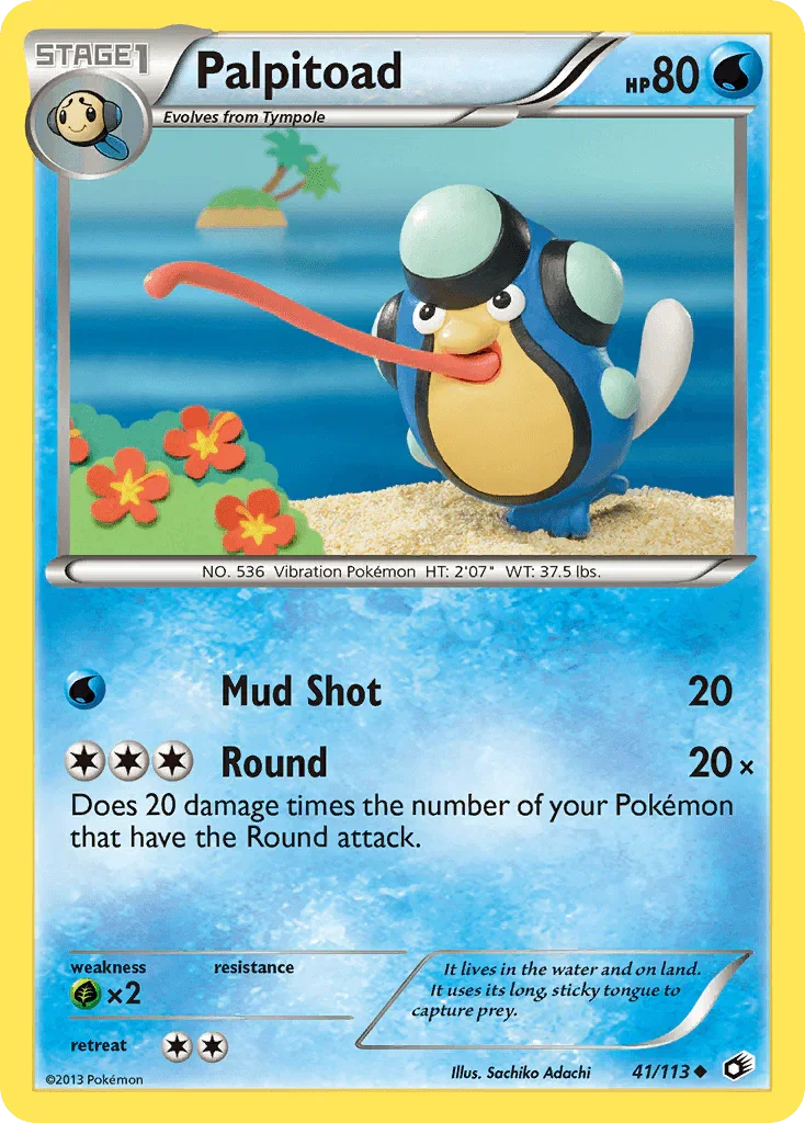 41, Black & White: Legendary Treasures, Grass[×2], Normal, Reverse Holofoil, Uncommon, Water Palpitoad (41/113) [Black & White: Legendary Treasures] - Trading Card World