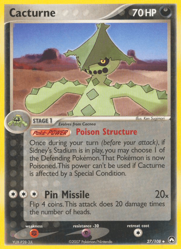 27, Darkness, EX: Power Keepers, Fighting[×2], Normal, Psychic[-30], Uncommon Cacturne (27/108) [EX: Power Keepers] - Trading Card World