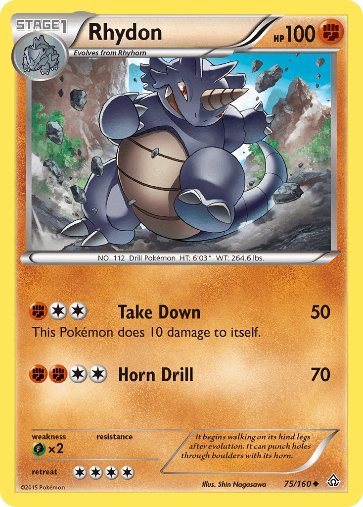 75, Fighting, Grass[×2], Normal, Reverse Holofoil, Uncommon, XY: Primal Clash Rhydon (75/160) [XY: Primal Clash] - Trading Card World