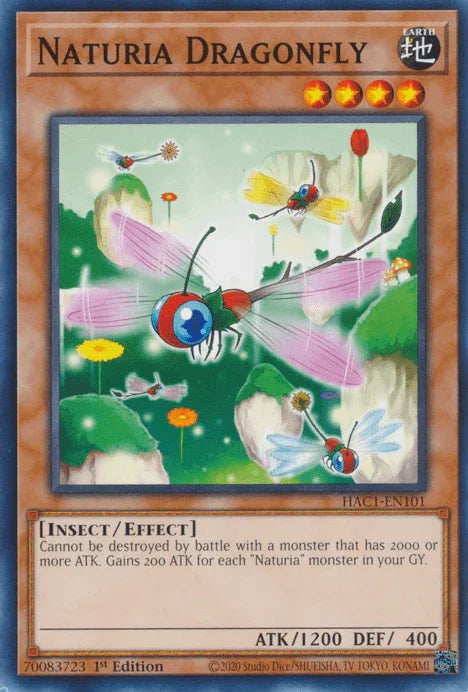 1st Edition, Common, Earth, Effect Monster, Hidden Arsenal: Chapter 1, Insect Naturia Dragonfly [HAC1-EN101] Common - Trading Card World