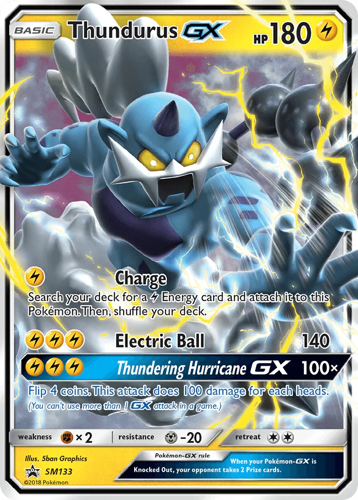 Black Star Promo, Fighting[×2], Holofoil, Lightning, Metal[-20], SM133, Sun & Moon: Black Star Promos Thundurus GX (SM133) [Sun & Moon: Black Star Promos] - Trading Card World