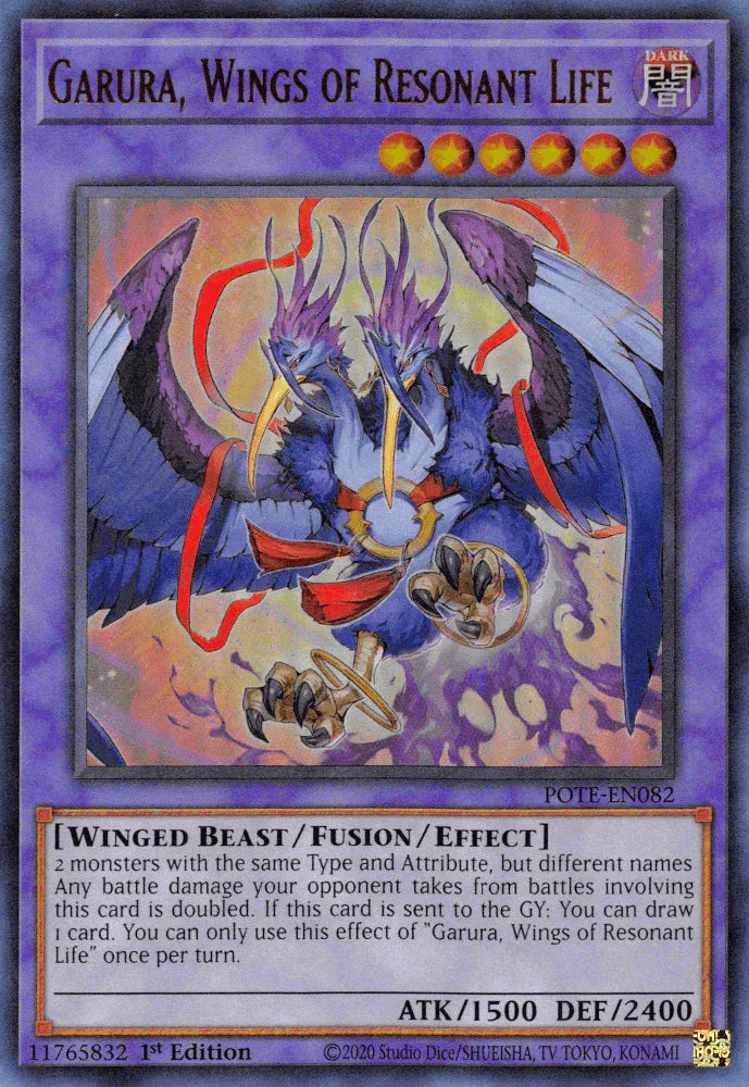 1st Edition, Dark, Fusion/Effect Monster, Power of the Elements, Ultra Rare, Unlimited, Winged Beast Garura, Wings of Resonant Life [POTE-EN082] Ultra Rare - Trading Card World