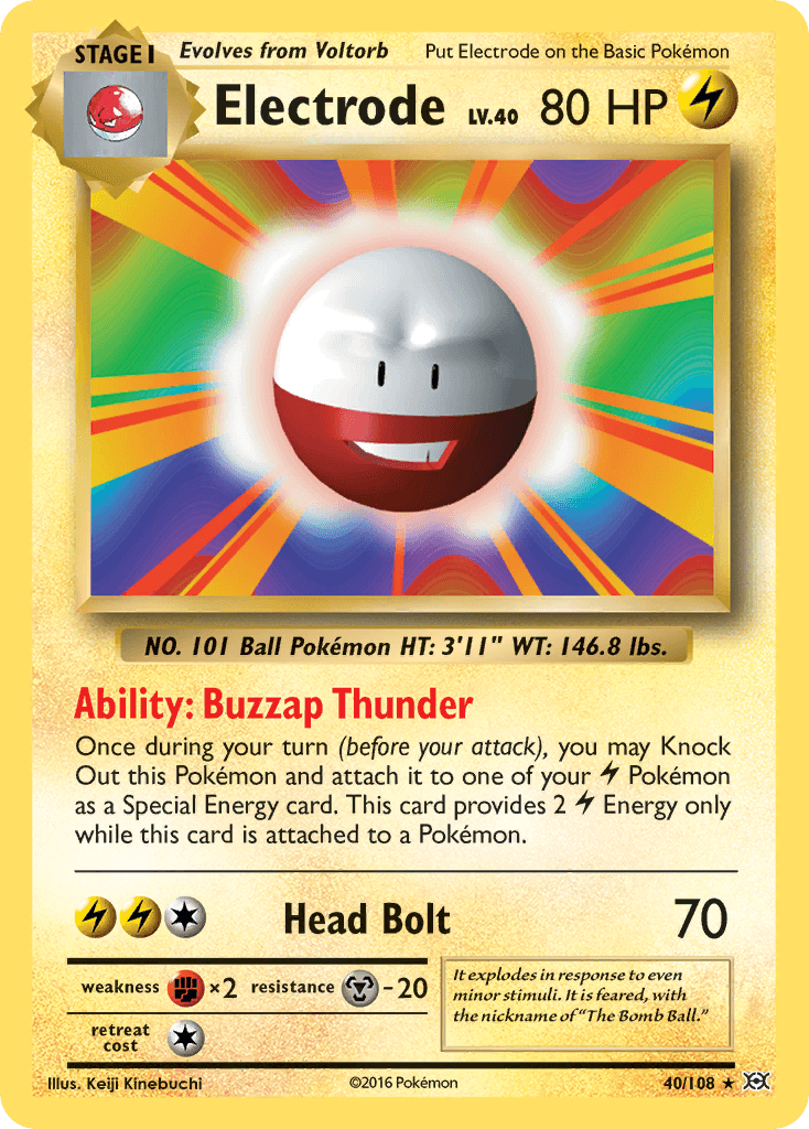 40, Fighting[×2], Lightning, Metal[-20], Normal, Rare, Reverse Holofoil, XY: Evolutions Electrode (40/108) [XY: Evolutions] - Trading Card World