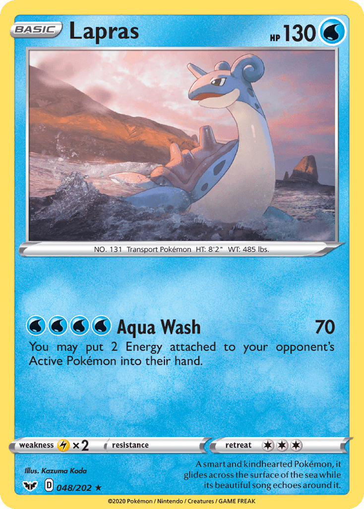 048, Lightning[×2], Normal, Rare, Reverse Holofoil, Sword & Shield: Base Set, Water Lapras (048/202) [Sword & Shield: Base Set] - Trading Card World