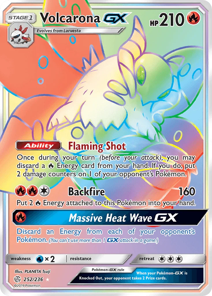 252, Fire, Holofoil, Secret Rare, Sun & Moon: Cosmic Eclipse, Water[×2] Volcarona GX (252/236) [Sun & Moon: Cosmic Eclipse] - Trading Card World