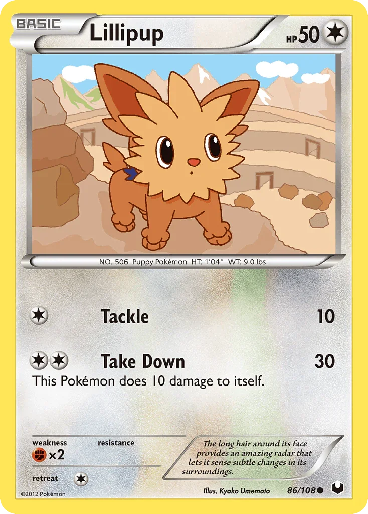 86, Black & White: Dark Explorers, Colorless, Common, Fighting[×2], Normal, Reverse Holofoil Lillipup (86/108) [Black & White: Dark Explorers] - Trading Card World