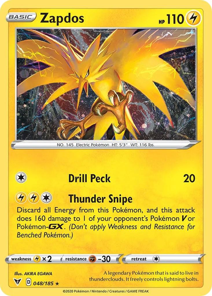 048, Fighting [-30], Holofoil, Lightning, Lightning [x2], Promo, Sword & Shield: Vivid Voltage Zapdos (048/185) (Cosmos Holo) [Sword & Shield: Vivid Voltage] - Trading Card World