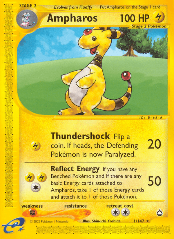 Aquapolis, Fighting[×2], Lightning, Normal, Rare, Reverse Holofoil Ampharos (1/147) [Aquapolis] - Trading Card World