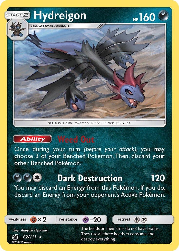 62, Darkness, Fighting[×2], Holo Rare, Holofoil, Psychic[-20], Sun & Moon: Crimson Invasion Hydreigon (62/111) (Cracked Ice Holo) (Theme Deck Exclusive) [Sun & Moon: Crimson Invasion] - Trading Card World