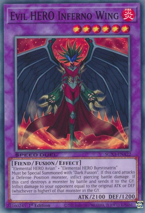 1st Edition, Common, Effect Fusion Monster, Fiend, Fire, Speed Duel GX: Duelists of Shadows Evil HERO Inferno Wing [SGX3-ENA22] Common - Trading Card World