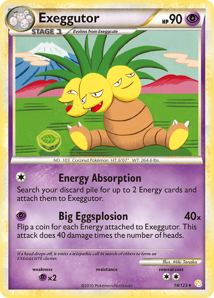 18, HeartGold & SoulSilver: Base Set, Normal, Psychic, Psychic[×2], Rare, Reverse Holofoil Exeggutor (18/123) [HeartGold & SoulSilver: Base Set] - Trading Card World