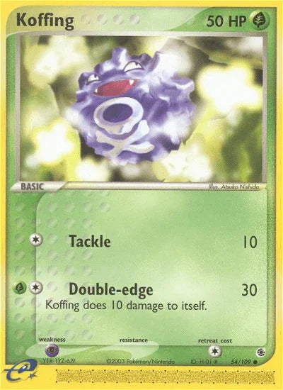 54, Common, EX: Ruby & Sapphire, Grass, Normal, Psychic[×2], Reverse Holofoil Koffing (54/109) [EX: Ruby & Sapphire] - Trading Card World