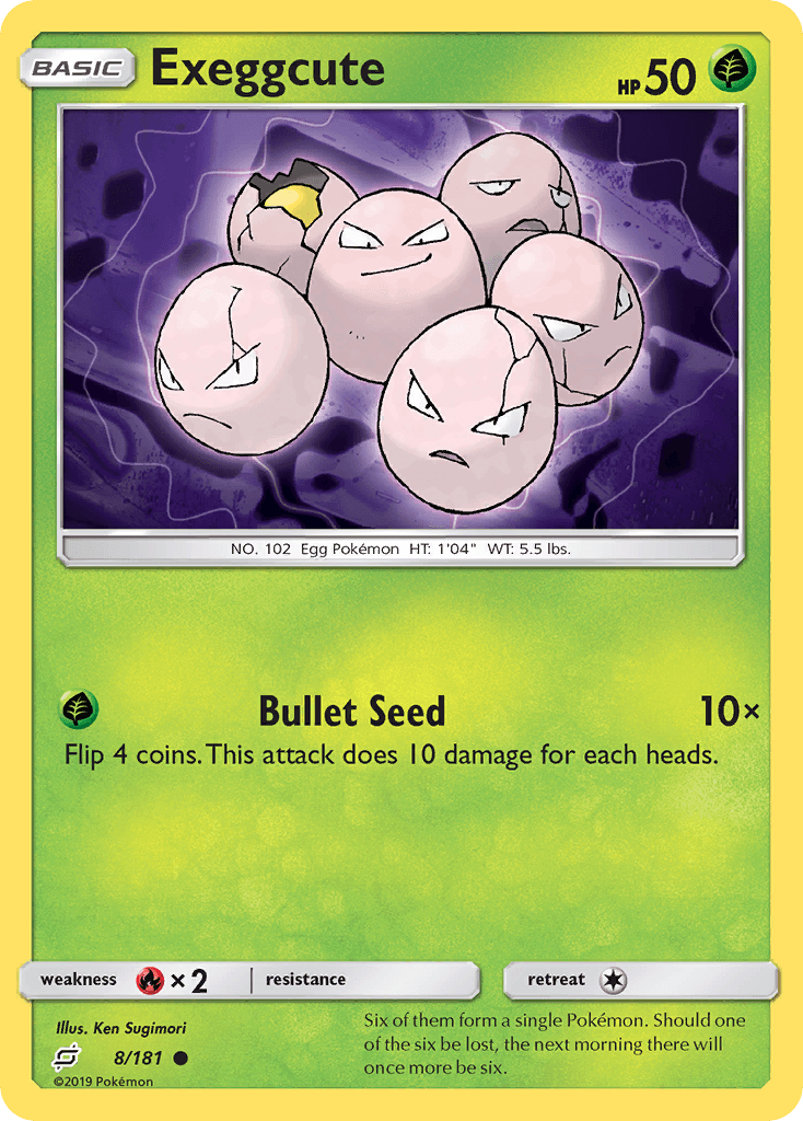 Common, Fire[×2], Grass, Normal, Reverse Holofoil, Sun & Moon: Team Up Exeggcute (8/181) [Sun & Moon: Team Up] - Trading Card World
